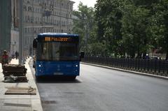 28th of July 2016 in Moscow Nikitsky Boulevard southbound with trees and street lighting under blue sky