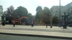 Moscow Nikitsky Boulevard north view with classical architecture and lush green trees