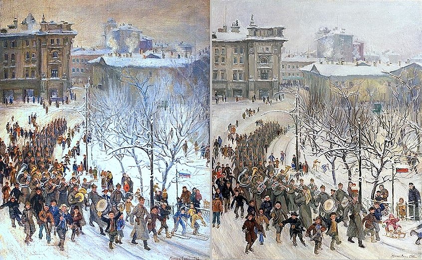 Sketch of Red Army soldiers on Chistye Prudy Boulevard by Sergey Ivanovich Markin, 1940
