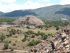 Panoramic view of Teotihuacan archaeological site with Pyramid of the Sun in June 2007