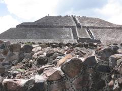 Ancient Teotihuacan pyramids and structures under a sunny sky in June 2007