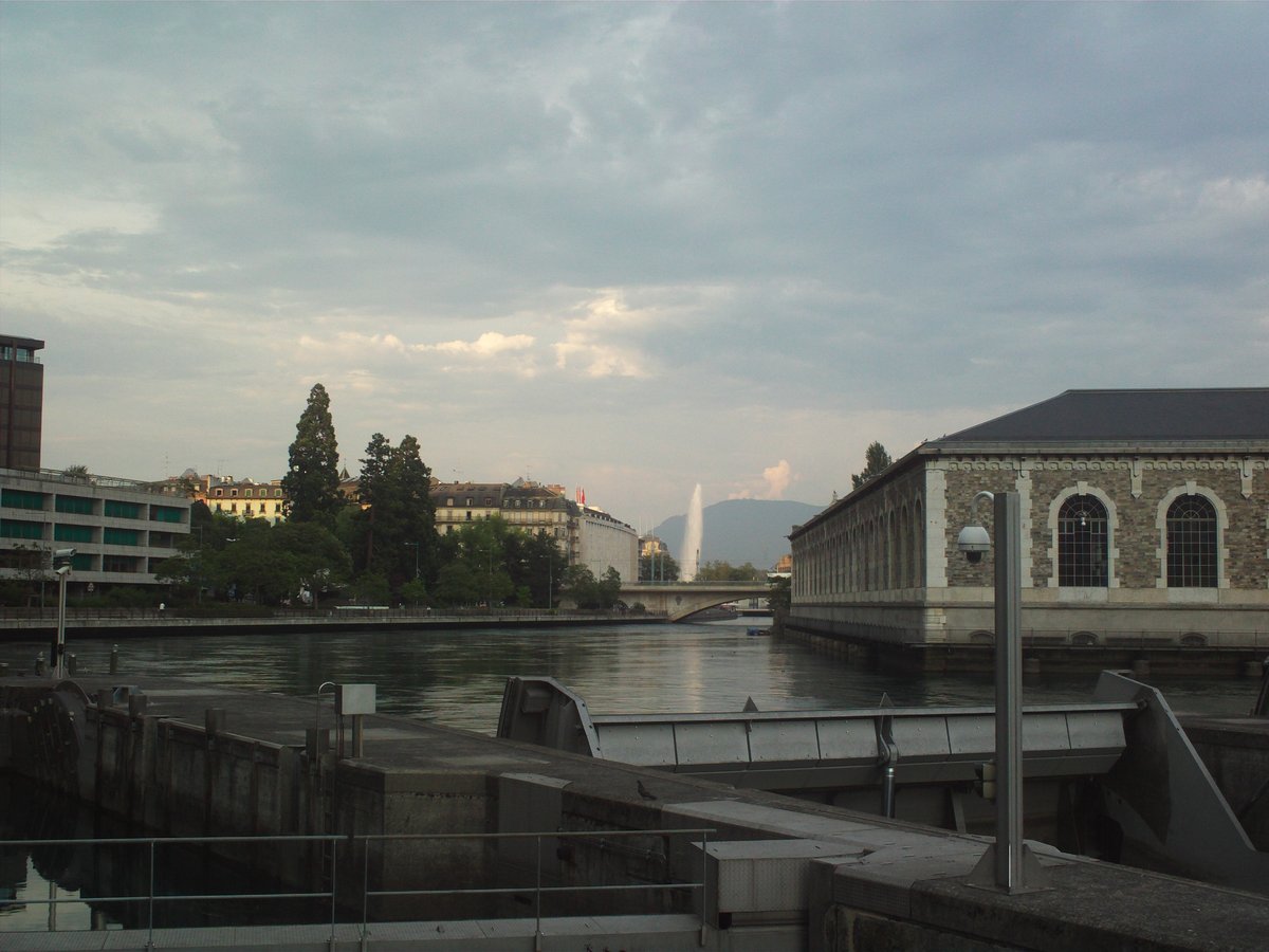 Bâtiment des Forces Motrices historic power plant and cultural center in Geneva on a sunny day