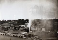 First Jet d'eau fountain in Geneva in 1886 at Usine de la Coulouvrenière construction site