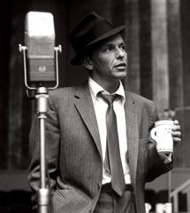 Frank Sinatra holding a paper coffee cup in Capitol Records Studio A during the recording of his 1956 album Songs for Swingin' Lovers!