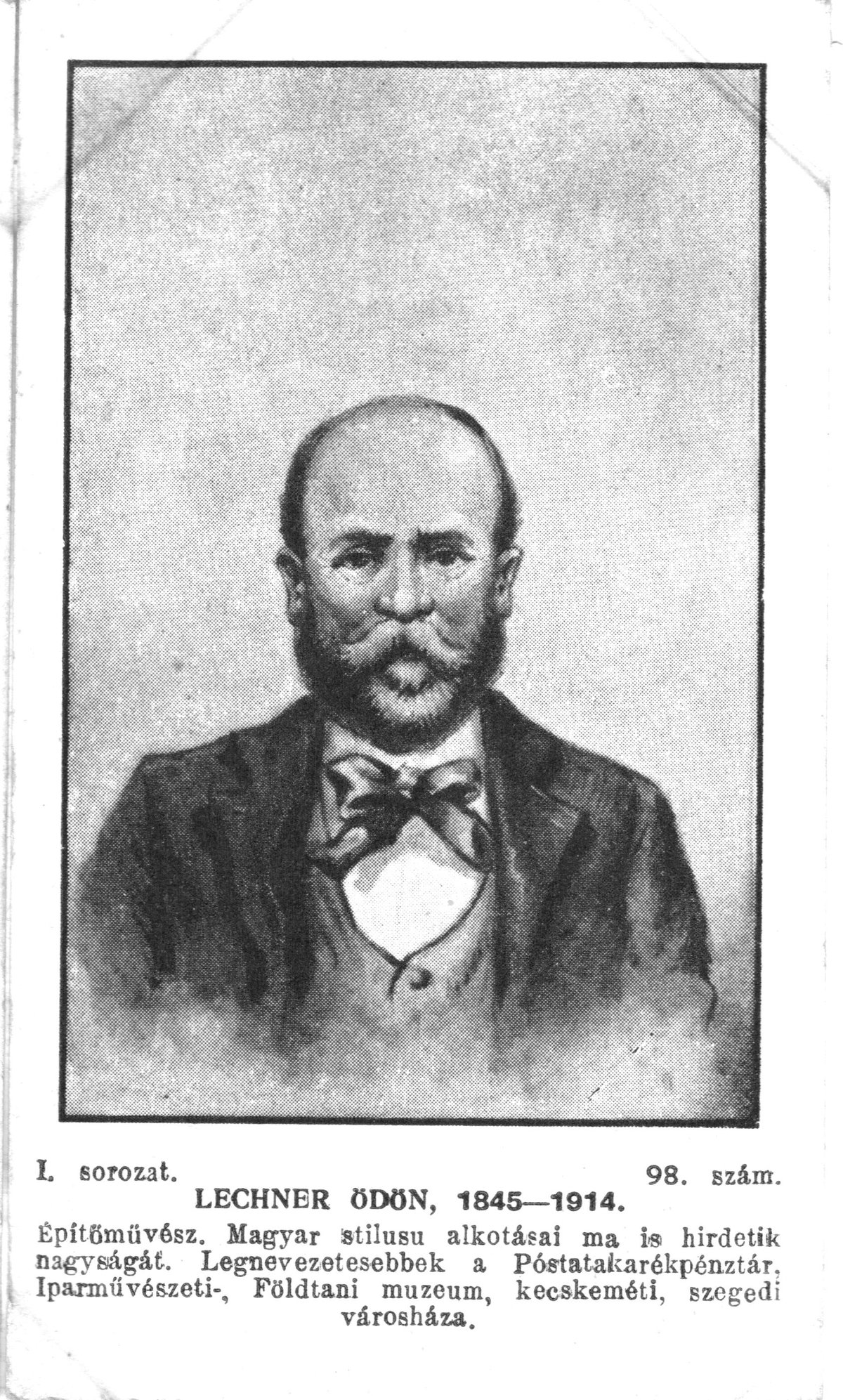 Portrait of Lechner Ödön Hungarian architect from a 1920s postcard series
