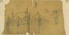 Preliminary architectural drawing of the MÁV Pension Institute Palace French Renaissance facade by Ödön Lechner