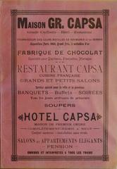 French advertisement for Grigore Capșa chocolatier and Capșa hotel and restaurant in early 20th century Bucharest