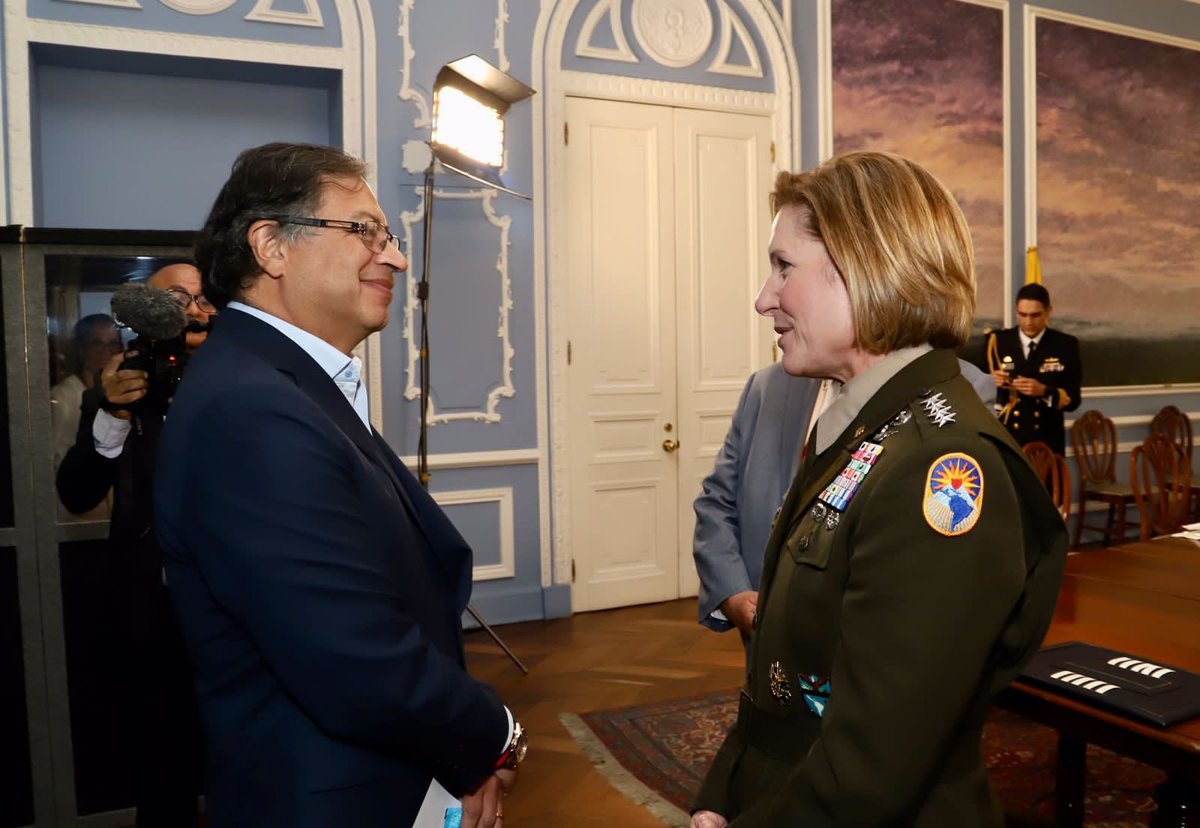 SOUTHCOM Commander Gen. Laura Richardson meeting with Colombian President Gustavo Petro in Bogotá discussing security cooperation