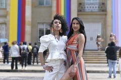 Colorful LGBTIQ+ pride flags waving at Casa de Nariño during Día LGBTIQ+ 2023 celebration