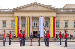 LGBTIQ+ Pride Celebration at Casa de Nariño with colorful flags and crowd