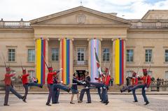 LGBTIQ+ pride event at Casa de Nariño with colorful banners and diverse participants