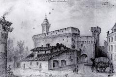 Engraving of the Castillet of Perpignan in 1836