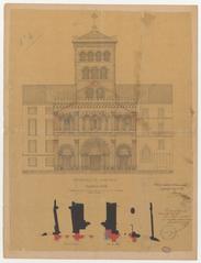 Architectural drawing of the projected façade of Grenoble Cathedral from 1863