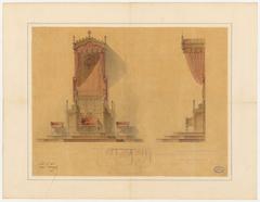 Episcopal throne architectural drawing for Grenoble Cathedral from 1856