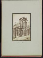 Façade of cathédrale Notre-Dame-de-Grâce in Le Havre, historic black and white photograph