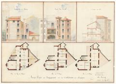Historical architectural project sketch for clearing the surroundings of Perpignan Cathedral by Léon Bénouville in 1899
