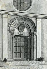 Fano main entrance of the Cathedral woodcut illustration