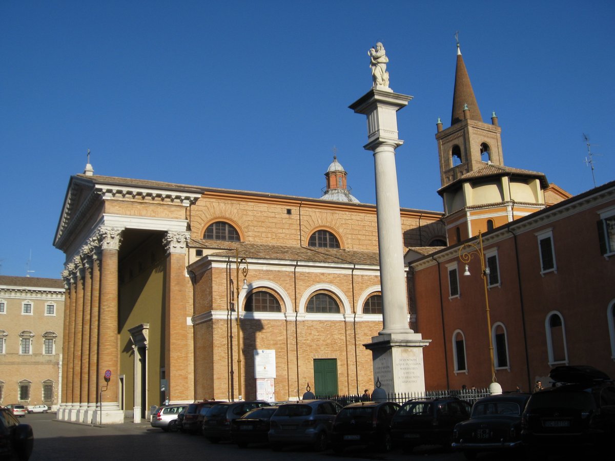 Front view of Duomo di Forlì cathedral in Forlì, Italy