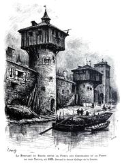 Historic illustration of the Rosne rampart between the Porte des Cordeliers and Porte de Rue Neuve in Lyon, 1625