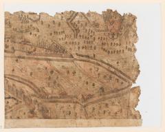 Map of Lyon city from the 16th century, detailed scenographic plan showing the city's layout, landmarks including the Duchère castle, with royal arms associated with Henri II and Diane de Poitiers
