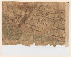 16th century scenic map of Lyon oriented west, detailed depiction of the city circa 1550 with royal arms and colorful engraving