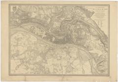 Historical topographic map of Lyon and surroundings from 1847 in black and white lithograph