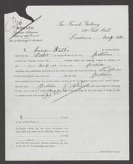 Certificate from The French Gallery with decorative border and text