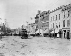 Historic Rideau Street 1898 with streetcar and early 20th century buildings