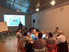 Participants working on laptops during Wikidata editathon at CCCB 2018
