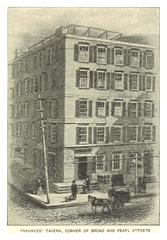 Historical image of Fraunces Tavern at the corner of Broad and Pearl Streets in New York City