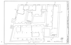 Basement architectural floor plan of Fraunces Tavern Museum Complex in New York showing layout with detailed sections and measurements