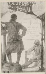 Historic photo of French soldiers during World War I with text 