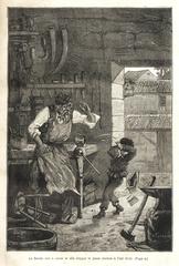 Illustration of a young curious boy struck in the eye by a broken foil in Biographie populaire illustrée de Gambetta