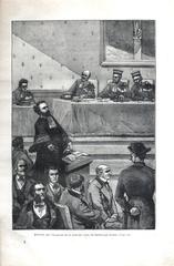 Illustration from Biographie populaire illustrée de Gambetta showing a group of men captivated by the eloquence of a newcomer