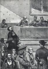 Illustration from 1883 depicting people captivated by the eloquence of a speaker, from Biographie populaire illustrée de Gambetta