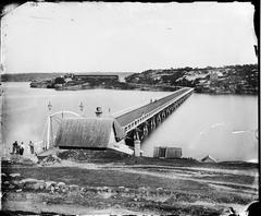 Glebe Island Bridge historical black and white glass photonegative image
