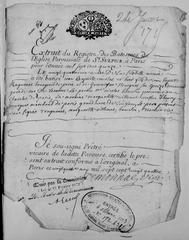 Baptism record of Nicolas Jean Baptiste Raguenet dated July 24, 1715 from Saint-Sulpice Church parish register in Paris