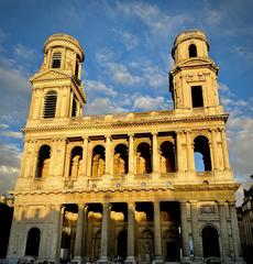 Saint-Sulpice Church facade with twin towers and architectural details