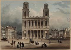 Wide view of the facade of Saint-Sulpice Church from the square