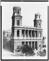 Saint-Sulpice church exterior in black and white photograph by E. Baldus