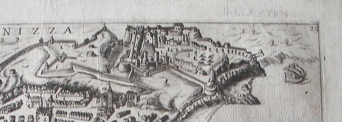 Detailed map of Nice's citadel and castle fortifications in 1625