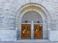 Main entrance of Kallio Evangelical Lutheran Church in Helsinki, Finland