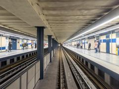 Budapest Gyöngyösi utca M3 metro station platform with train and passengers