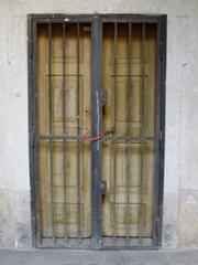 Historic Invalidovna building with frozen doors in Prague