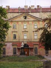 Invalidovna building facade in Prague, historic dormitory for war veterans