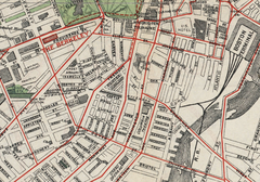 1898 detailed map of Boston showing Grand Opera House, Odd Fellows building, Cadet Armory