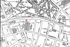 Detailed section of 1911 Boston city map showing streets and locations