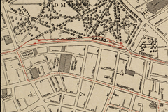 1911 Boston city map detail showing West St., Keith's Theatre, and subway lines between 1904 and 1908