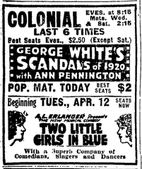 Advertisement for the 1921 Colonial Theatre in Boston, Massachusetts, USA