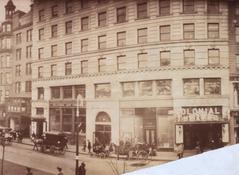Panoramic view of Colonial Theatre Building, Hotel Touraine and Masonic Building in Boston circa 1903
